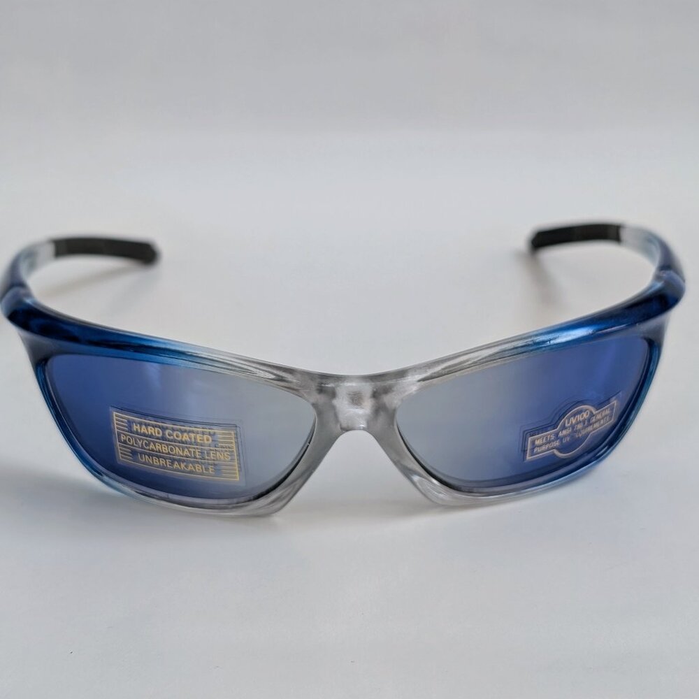 NWT Vintage 90's PC Rectangle Sport Wrap Sunglasses (Clear/Blue)